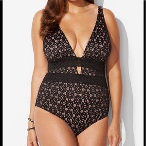 Swimsuits For All NWT Lace Plunge One-Piece, 14